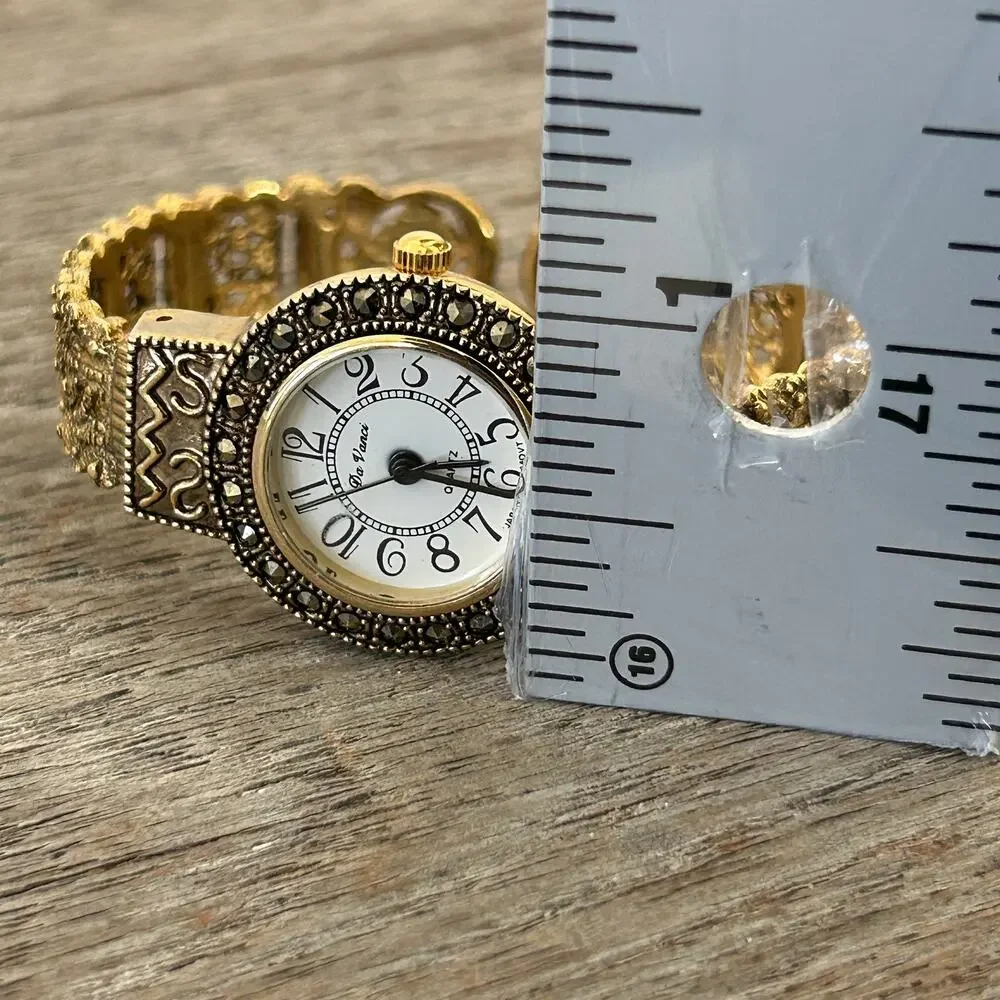 Vintage High Fashion Watch by Da Vanci Gold-tone Hinged Cuff unworking